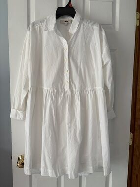 LOFT White Long Sleeve Button-Front Tunic Dress